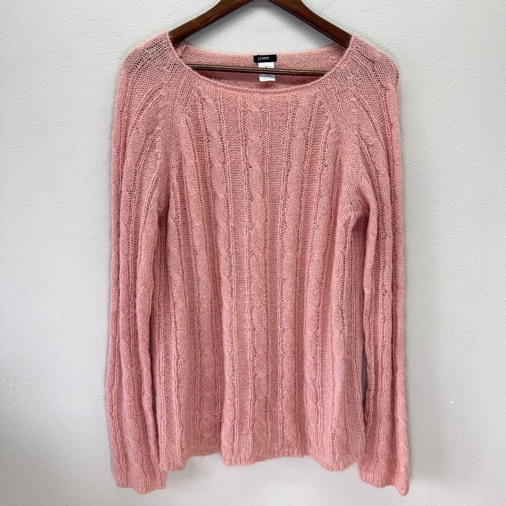 VTG J Crew Womens Cable Knit Sweater Size XL Pink Academia Wool Preppy Cozy Soft